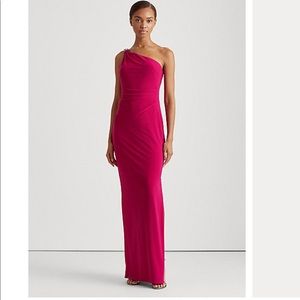 Fuschia Ralph Lauren Jersey One-Shoulder Gown